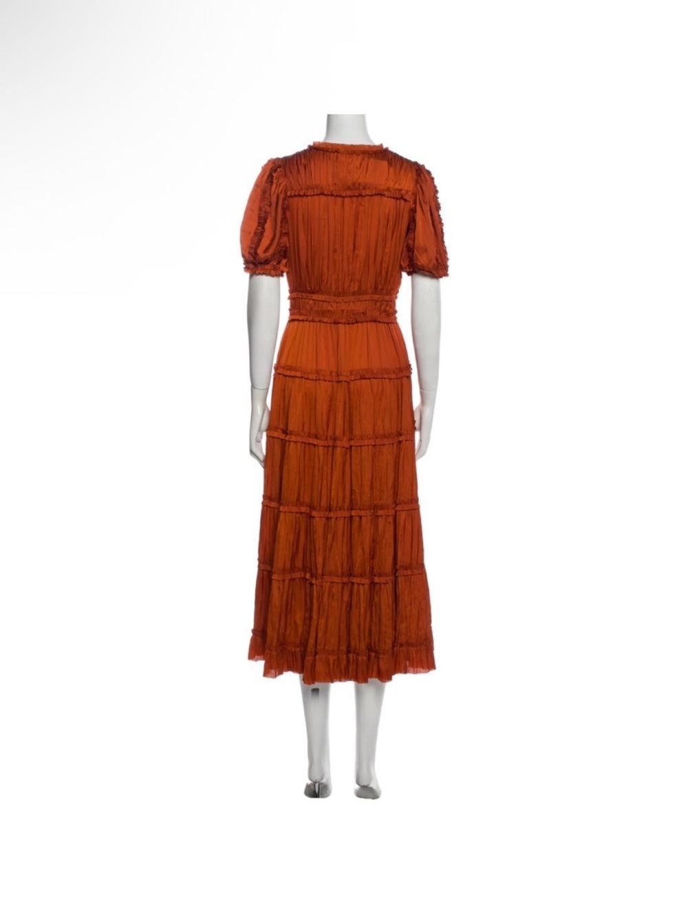Ulla Johnson Olivia Puff Sleeve Ruffle Satin Midi Dress Boho Mermaidcore Size 8 - Picture 3 of 12